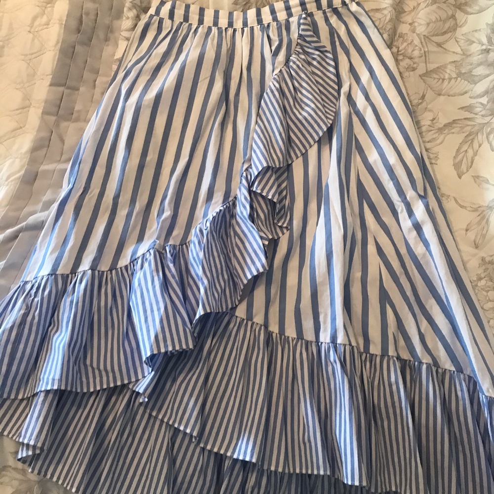 Ruffled high low striped skirt